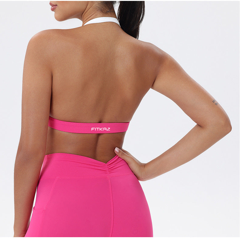 Halter Neck White Bulk Line Back Beauty Sports Bra