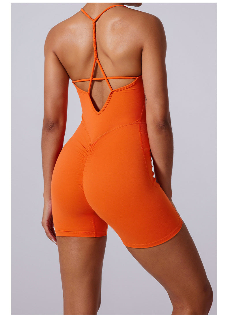 Thin Strap Braids Back Beauty Jumpsuit Shorts