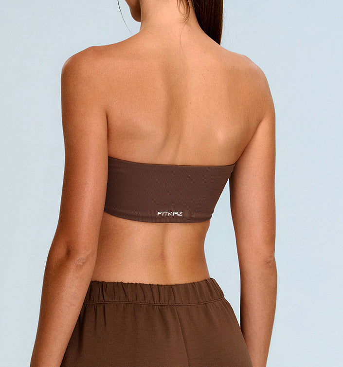 Rib Knit One Piece Tube Top Sports Bra