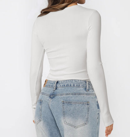 Basic Beauty Slim Fit U Neck Long Sleeve T-shirt