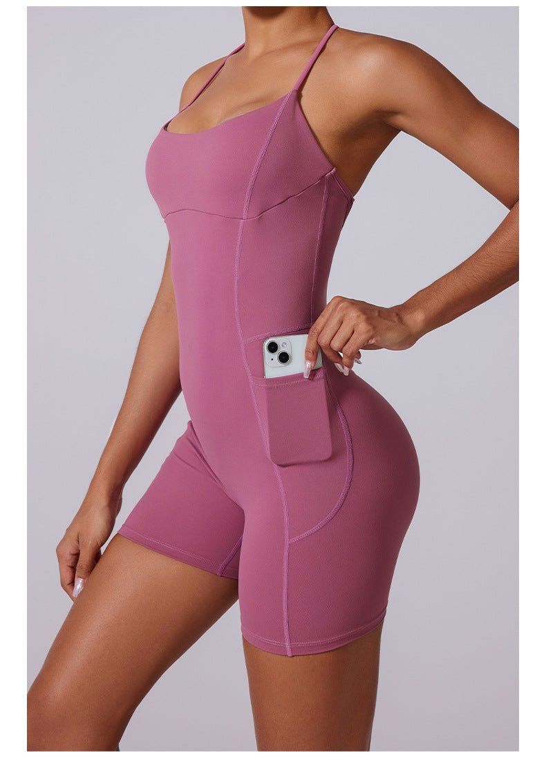 Thin Strap Braids Back Beauty Jumpsuit Shorts
