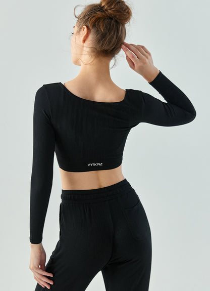 Flash Sale - Kink Pleated Front Breathable Slim Fit Yoga Sweater