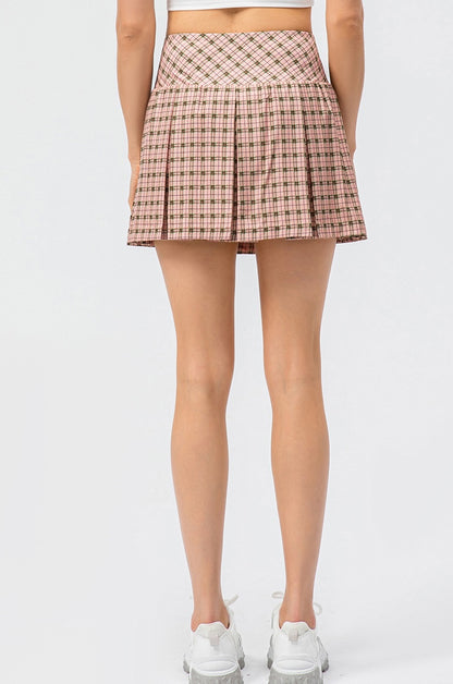 High Waist Preppy Style Pleated Skirt with Pocket Built-in Shorts