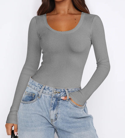 Basic Beauty Slim Fit U Neck Long Sleeve T-shirt