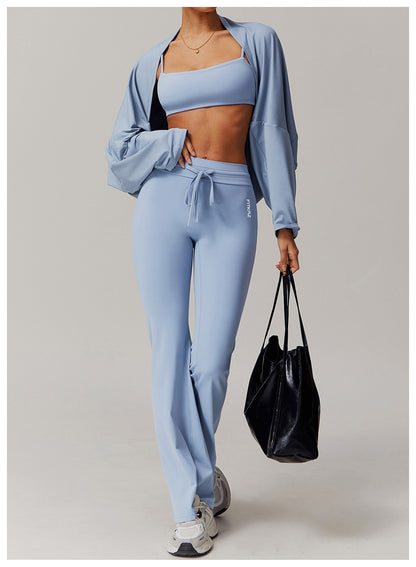 Ultra Soft High Elasticity Wild Neck Long Sleeve Sports Crop Tops