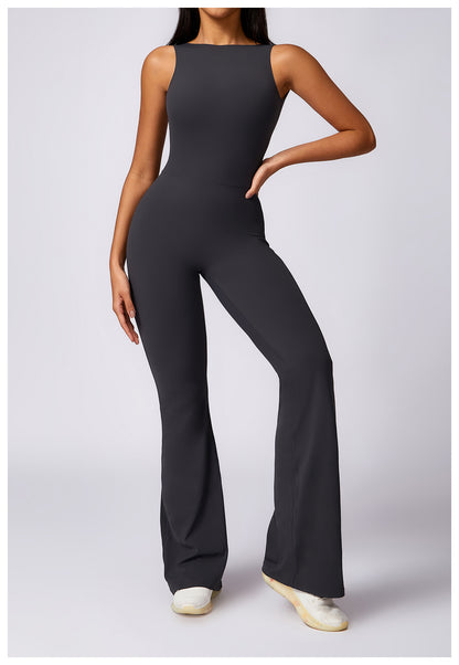 Casual Light Boot Cut Back Beauty One Piece Jumpsuit (No Pads)