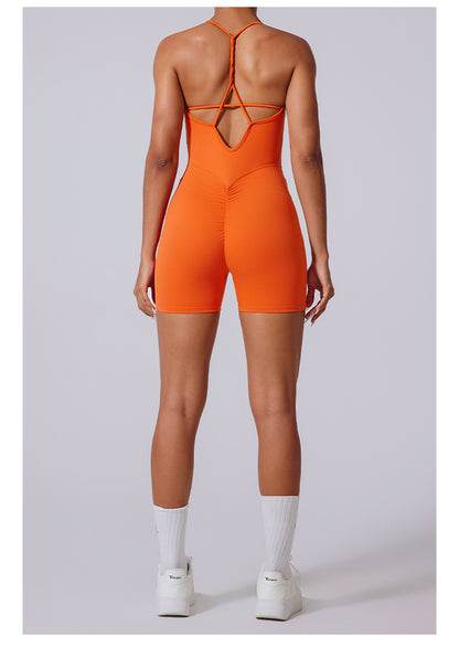Thin Strap Braids Back Beauty Jumpsuit Shorts