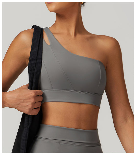 Irregular One Shoulder Thick Straps High Intensity Sports Bra