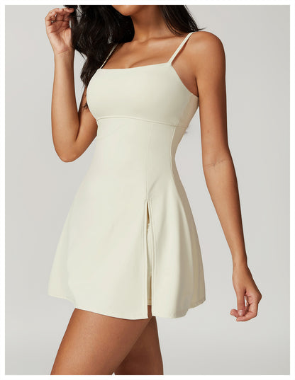 Thin Straps Built-in Jumpsuit High Cut A Shape A Shape Short Dress