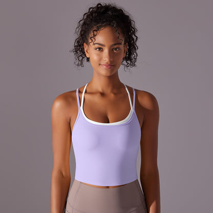 Crossed Line Strap Fake Two-Piece Sports Tank Top
