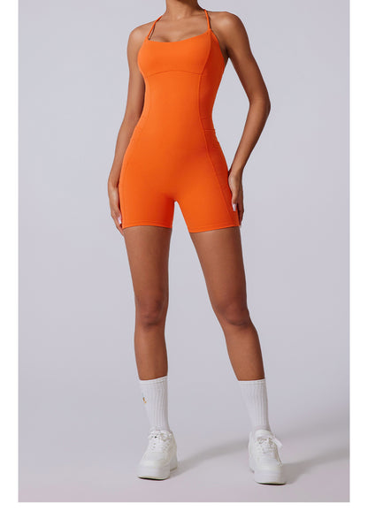Thin Strap Braids Back Beauty Jumpsuit Shorts