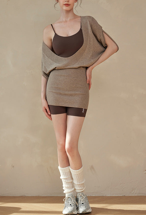 Flash Sale - Casual Yoga Knitted Sweater and Jumpsuit Shorts Set