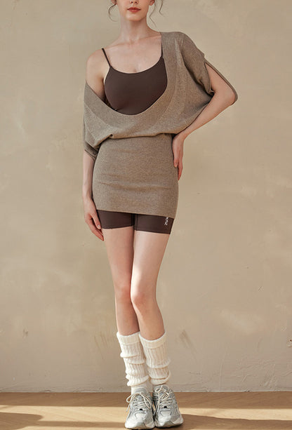 Flash Sale - Casual Yoga Knitted Sweater and Jumpsuit Shorts Set