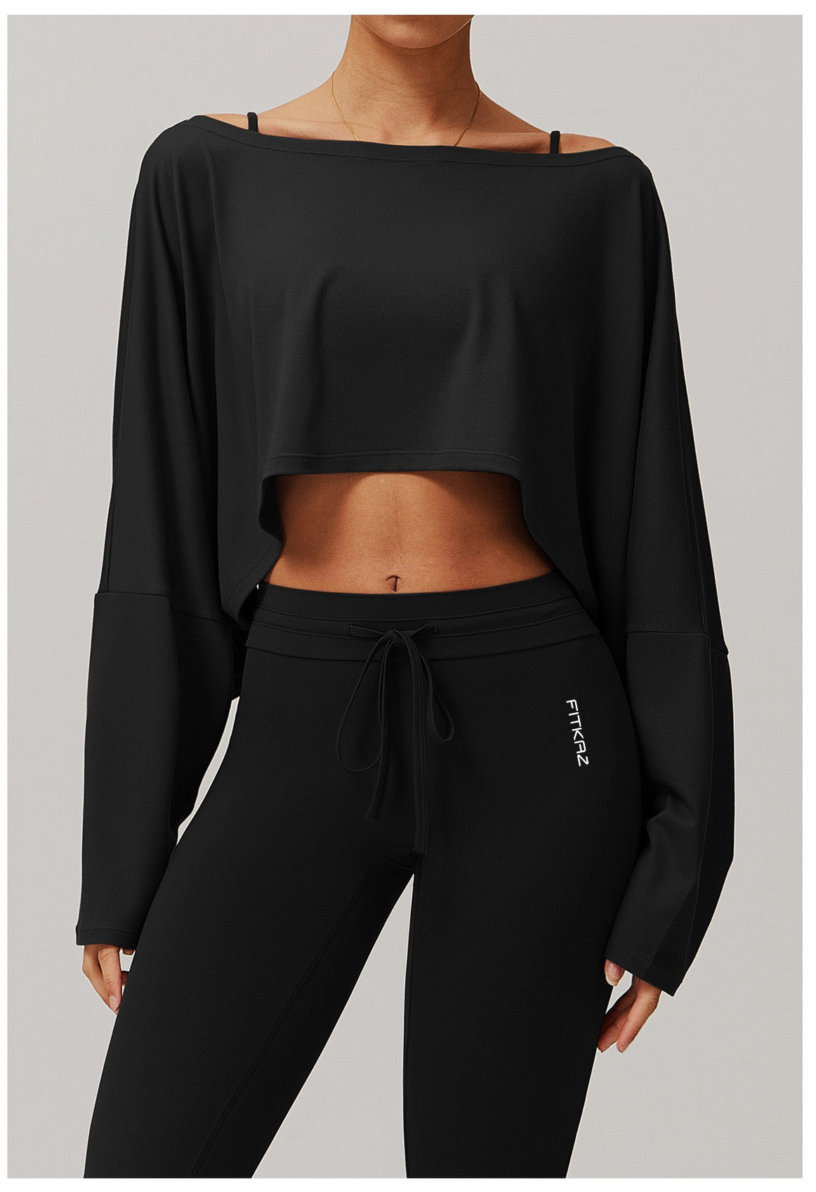 Ultra Soft High Elasticity Wild Neck Long Sleeve Sports Crop Tops