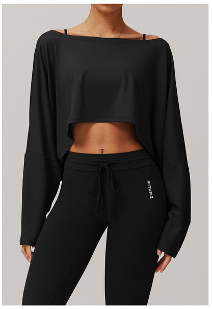 Ultra Soft High Elasticity Wild Neck Long Sleeve Sports Crop Tops