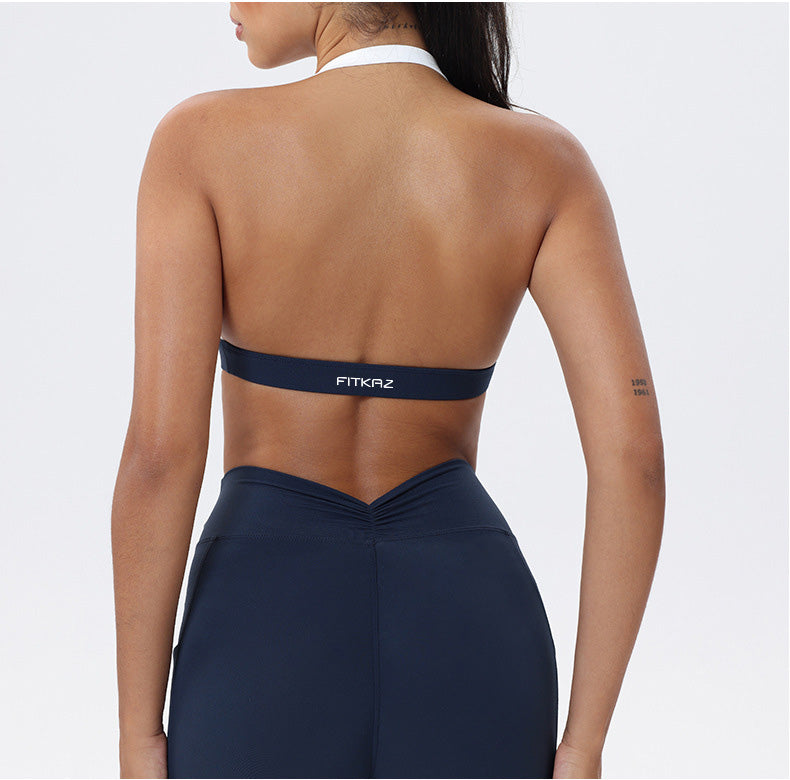 Halter Neck White Bulk Line Back Beauty Sports Bra