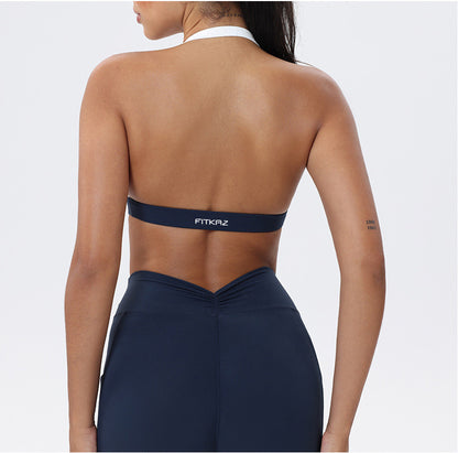 Halter Neck White Bulk Line Back Beauty Sports Bra
