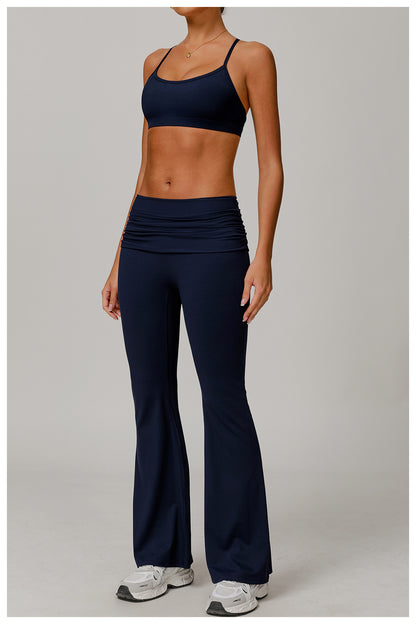 Wrinkles High Waist Casual Boot Cut Sports Pants