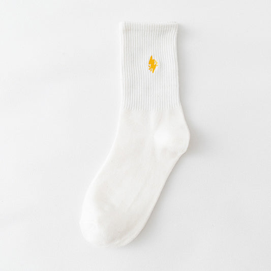 夏日閃電刺繡運動中筒襪