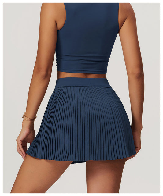 Thin Pleated Built-in Shorts with Pocket Short Skirts