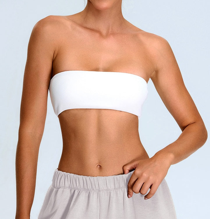 Rib Knit One Piece Tube Top Sports Bra