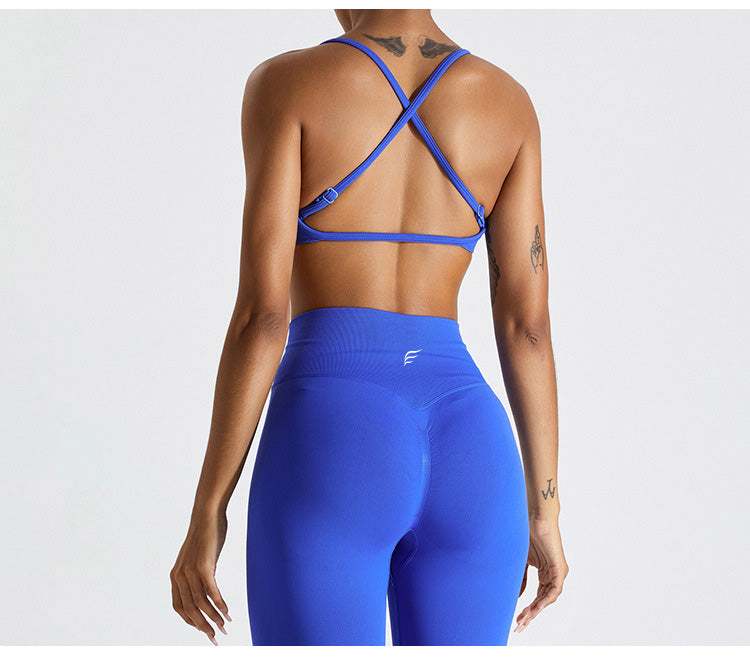 Seamless Knitted Adjustable Cross Back Beauty Sports Bra