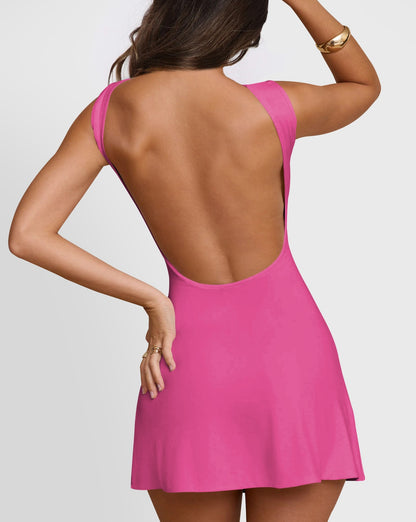 Backless Flat Neck Casual Slip Dress (No Pads)