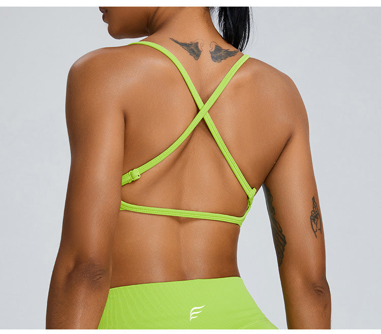 Seamless Knitted Adjustable Cross Back Beauty Sports Bra