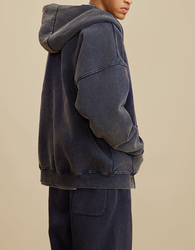 Boy Friend Series Vintage Wash Fluffy Hoodie Jacket