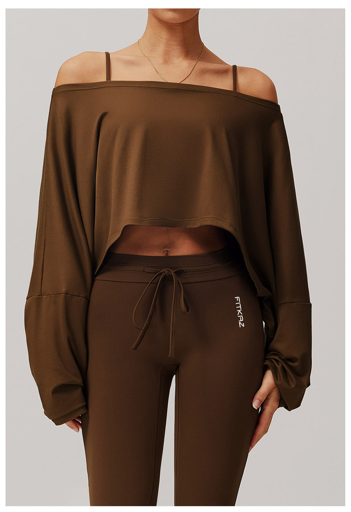 Ultra Soft High Elasticity Wild Neck Long Sleeve Sports Crop Tops