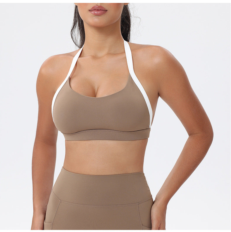 Halter Neck White Bulk Line Back Beauty Sports Bra