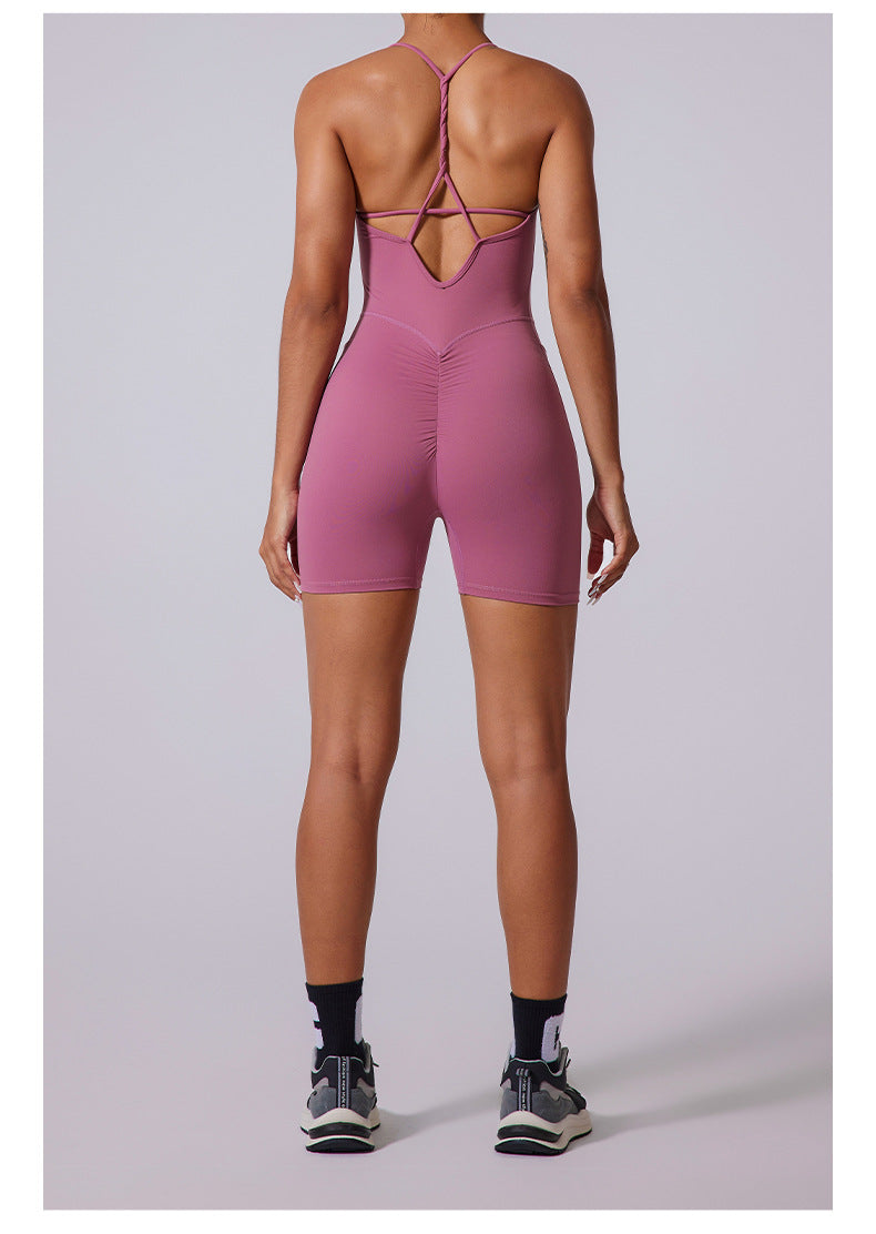 Thin Strap Braids Back Beauty Jumpsuit Shorts