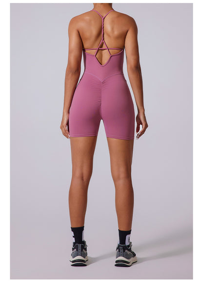 Thin Strap Braids Back Beauty Jumpsuit Shorts