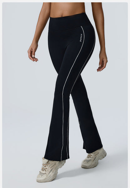 Double White Line High Waist Semi Boot Cut Sports Pants