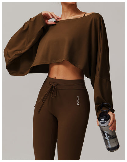 Ultra Soft High Elasticity Wild Neck Long Sleeve Sports Crop Tops