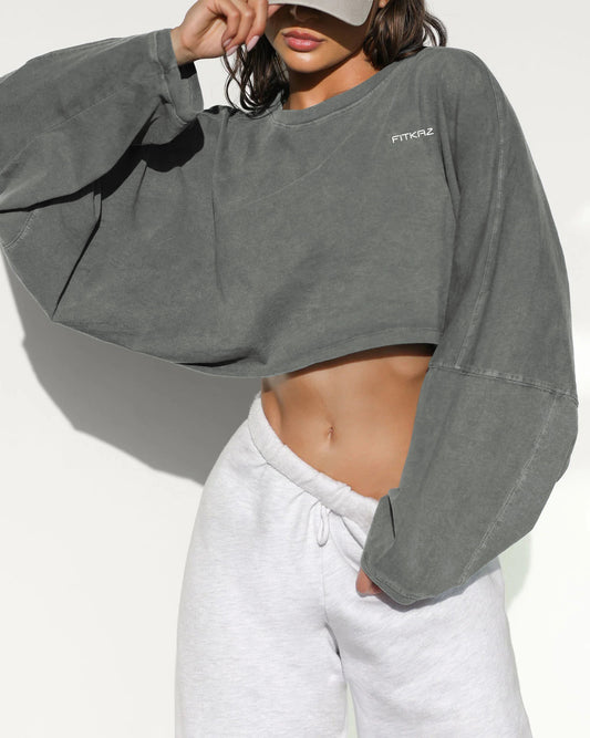 Puffy Long Sleeves Round Neck Crop Top