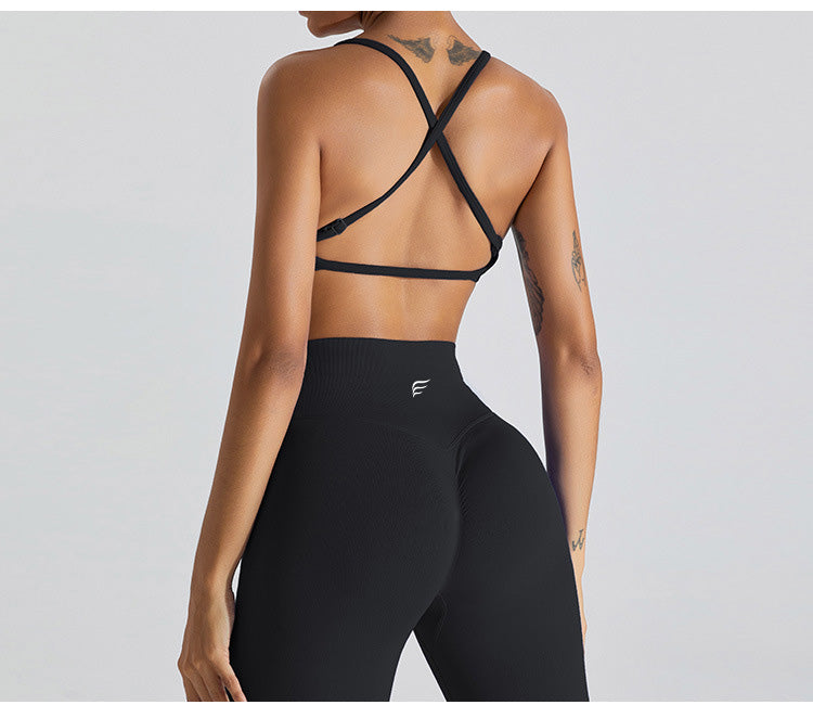 Seamless Knitted Adjustable Cross Back Beauty Sports Bra