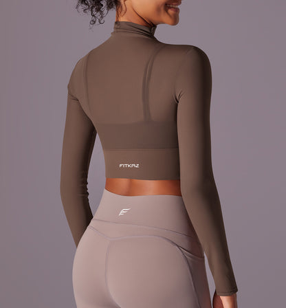Flash Sale - Polo Neck Long Sleeves Chiffon Built-in Sports Bra Top